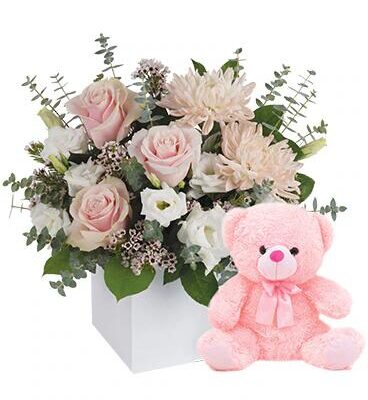 It's a Girl with Teddy Floral Arrangement